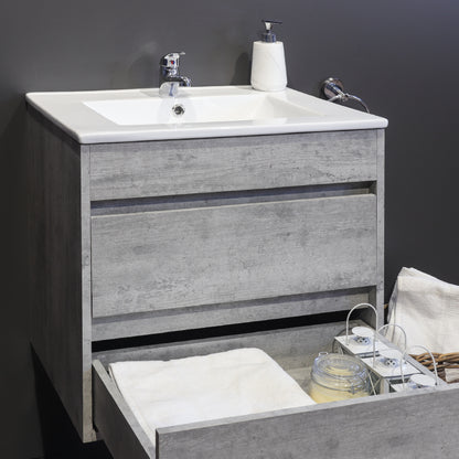 Stylo Deluxe | Double Drawer Floating Bathroom Vanity Cabinet  | Natural Concrete