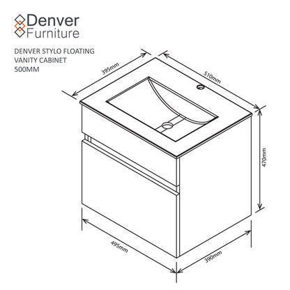 Denver Stylo Compact Floating Bathroom Vanity | Washed Shale | 500