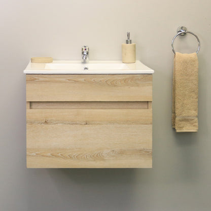 Stylo Floating Bathroom Vanity Cabinet with White Ceramic Basin | Washed Shale