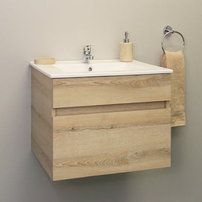 Stylo Floating Bathroom Vanity Cabinet with White Ceramic Basin | Washed Shale