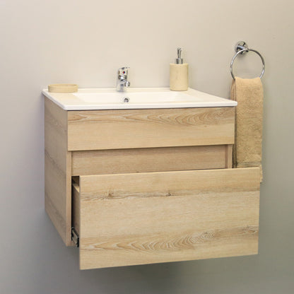 Stylo Floating Bathroom Vanity Cabinet with White Ceramic Basin | Washed Shale