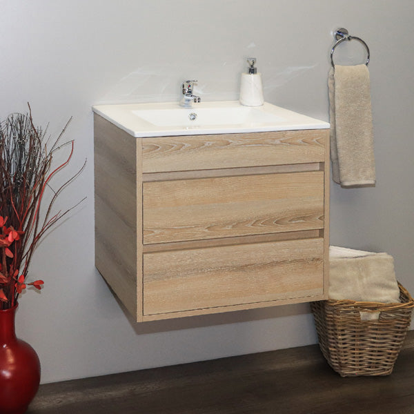 Stylo deluxe | Double Drawer Floating Bathroom Vanity Cabinet | Washed Shale