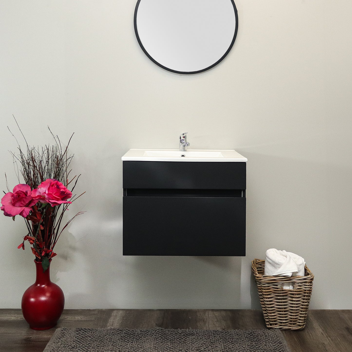 Marlene 600 BI Soft Close MATT BLACK | White Ceramic Basin