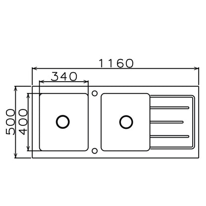 Parker Stainless Kitchen Sink |  AS85 Glass White Stainless Steel D/Bowl 1160X500 | Drop In