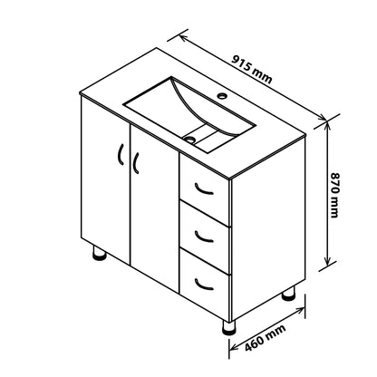 Denver Marlene 900 Floor Standing 3 Drawer White